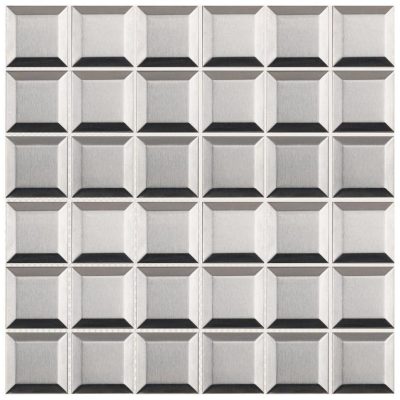 Brushed Stainless Steel 2″ x 2″ Beveled Mosaic