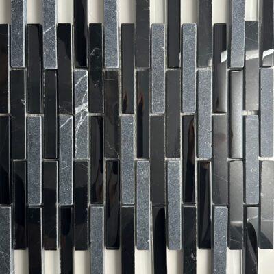 Walker – Nero Marquina & Black Glass – 5/8″ x 4″ Brickset