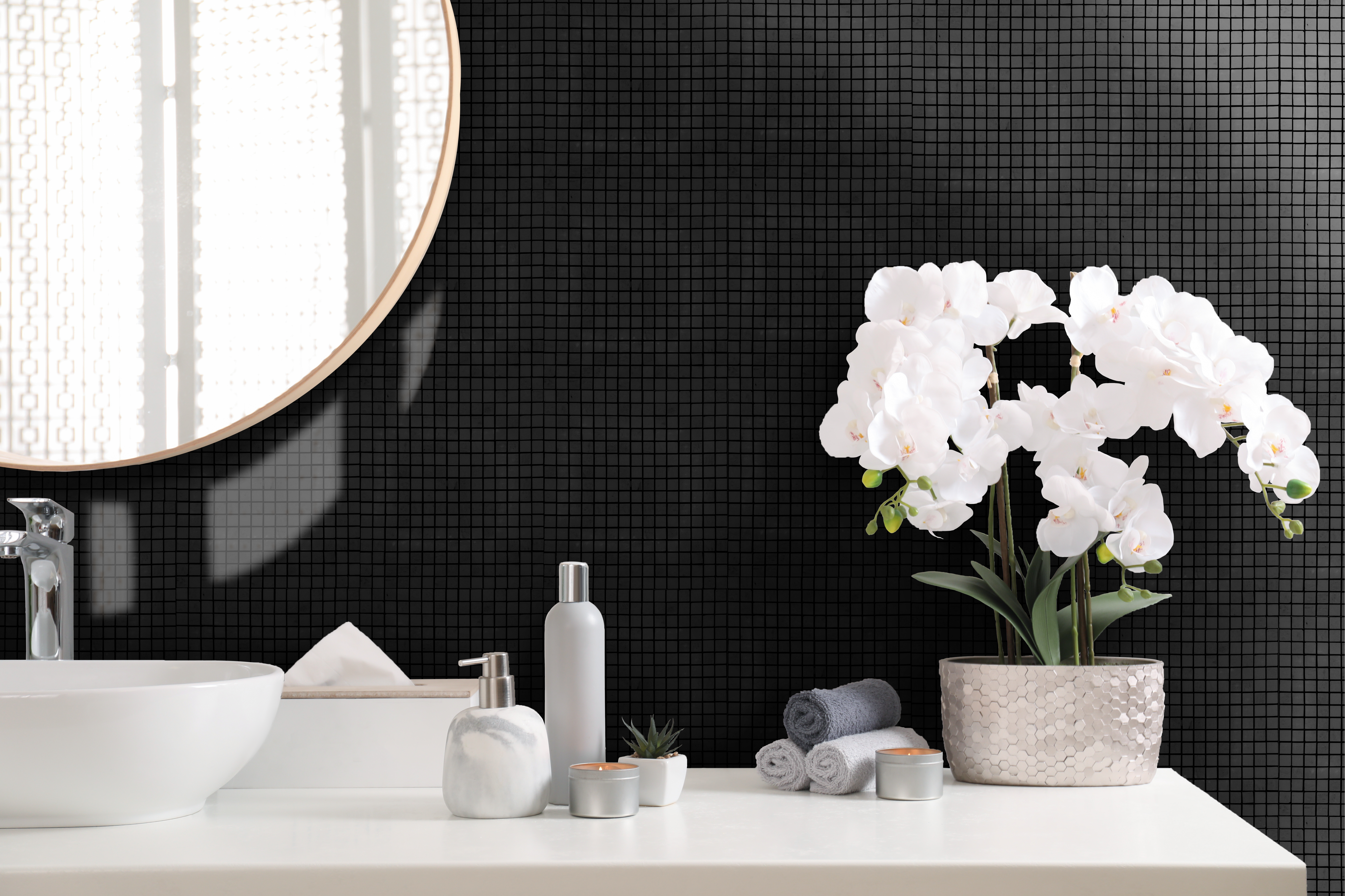 Bathroom with Sink and Decor White Nero Marquina Micro Marble 626-092 Bathroom with Sink and Decor White Nero Marquina Micro Marble 626-092