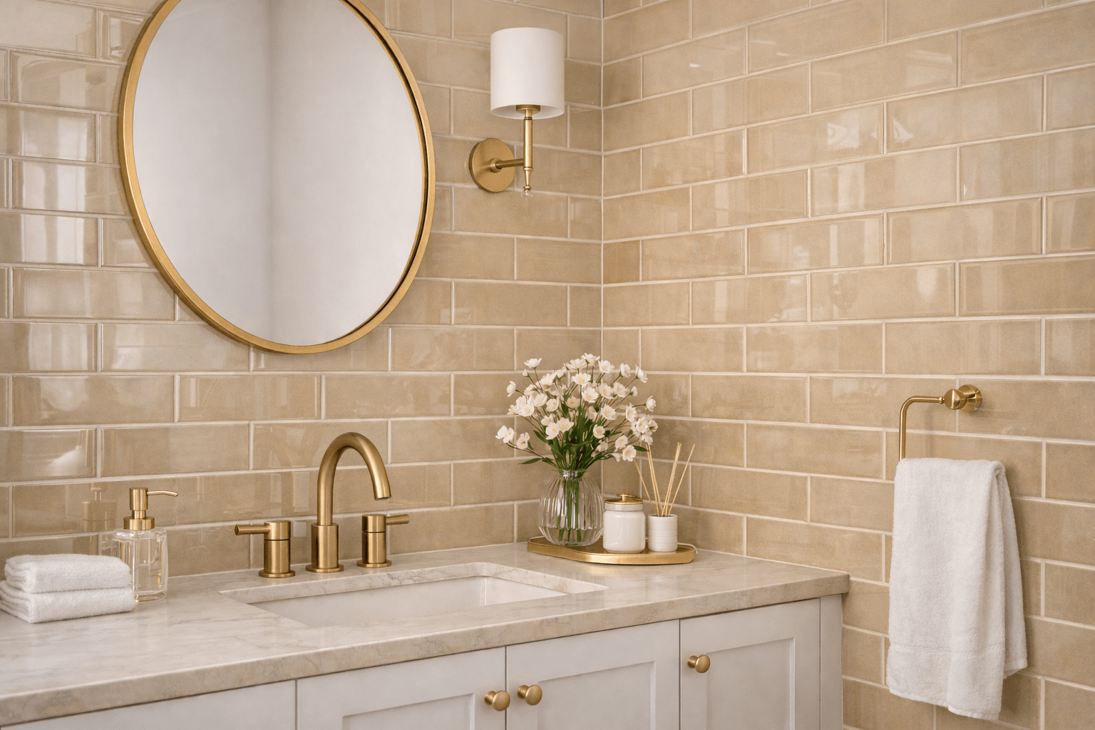Elegant bathroom with gold accents Elegant bathroom with gold accents