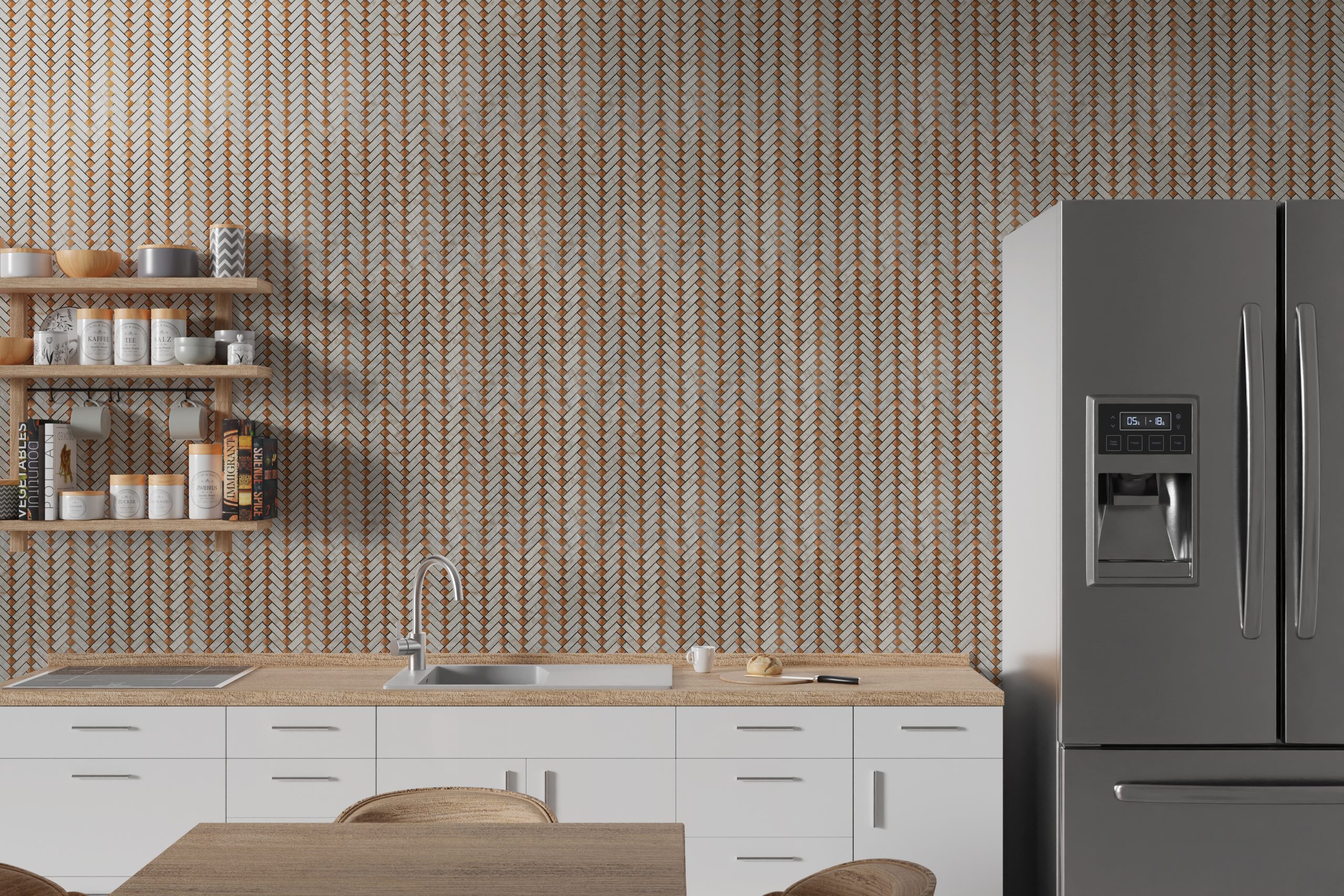 Taj Mahal Reserve Stippled Chevron Kitchen Room Mockup Taj Mahal Reserve Stippled Chevron Kitchen Room Mockup