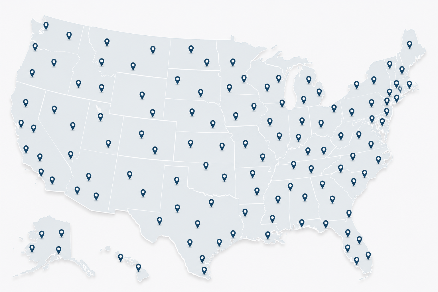 Map of the United States showing Unique Design Solutions' nationwide network of authorized tile dealers and distribution partners.
