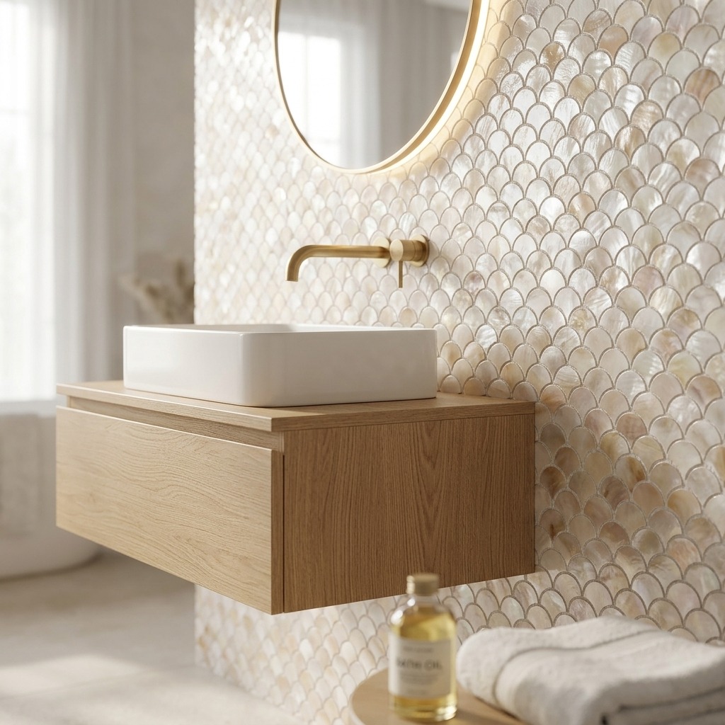 500-201 Scallop Crest – Natural_Bathroom Scene 2 500-201 Scallop Crest – Natural_Bathroom Scene 2