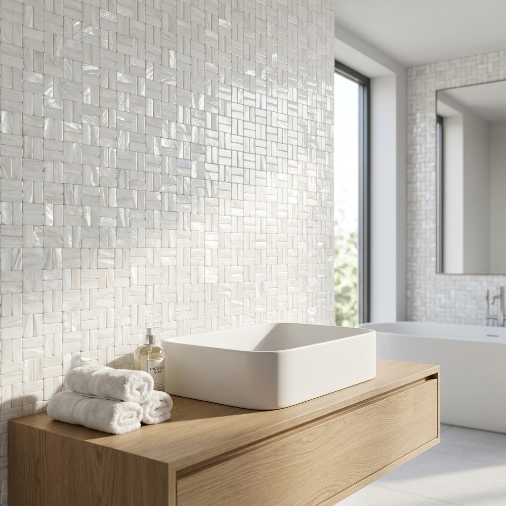 500-204 Coastal Basketweave – Super White_Bathroom Scene 1 500-204 Coastal Basketweave – Super White_Bathroom Scene 1
